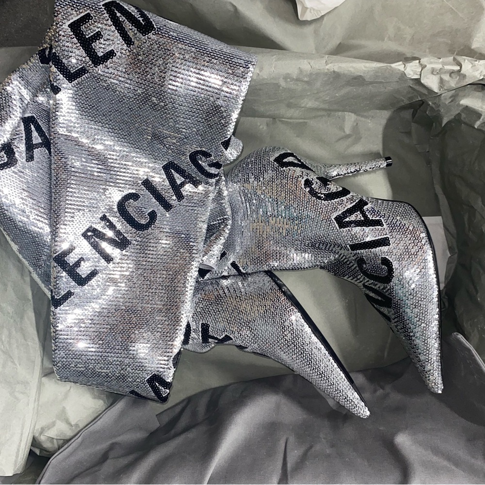 Balenciaga Black and Silver Sequin Heels